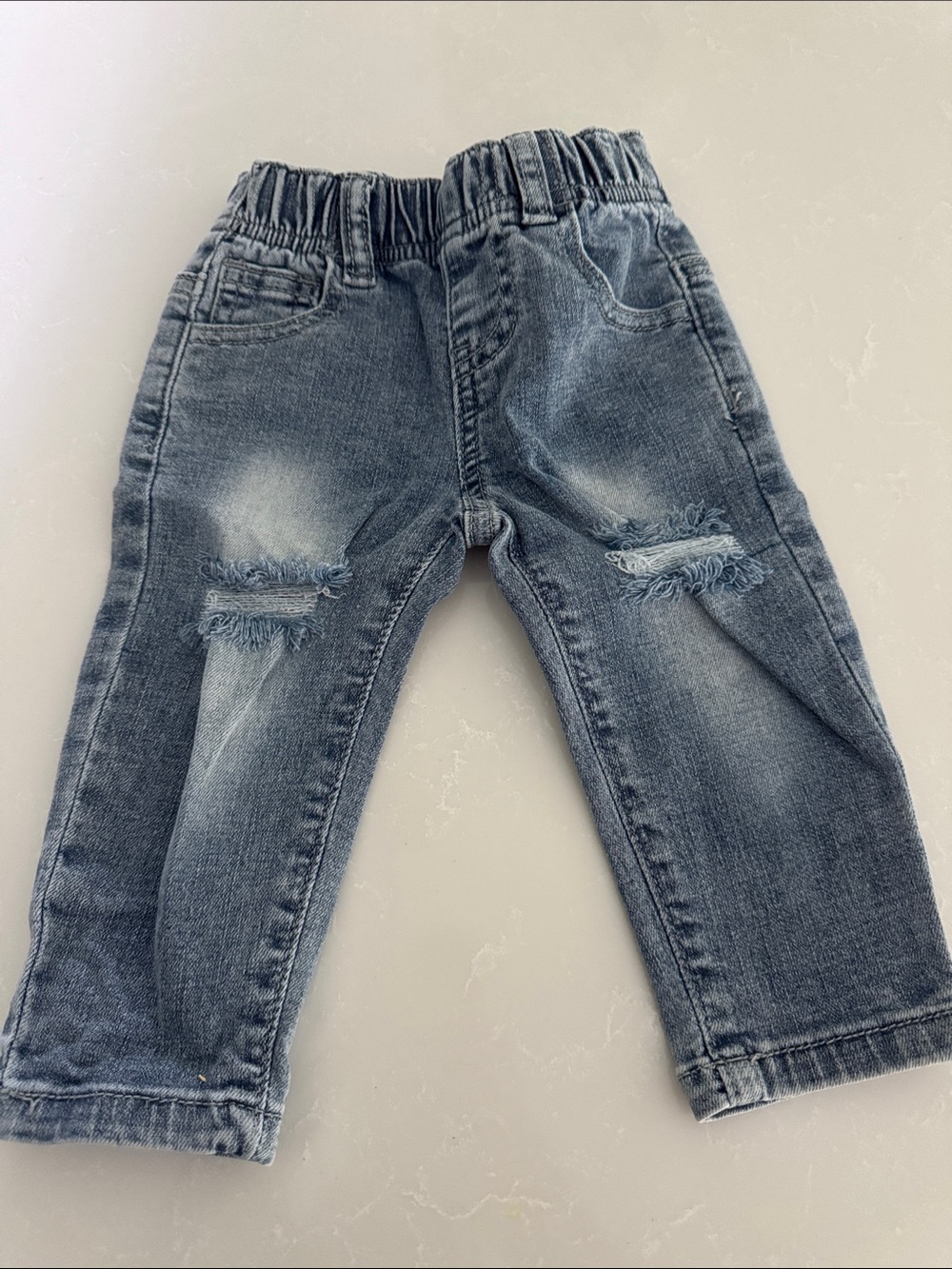 Little Bipsy Washed Blue Distressed Elastic-Waist Jeans